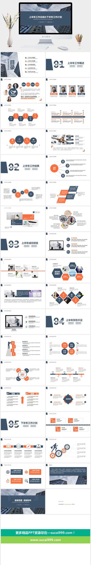 上半年工作总结下半年工作计划扁平实用商务通用ppt模板预览图